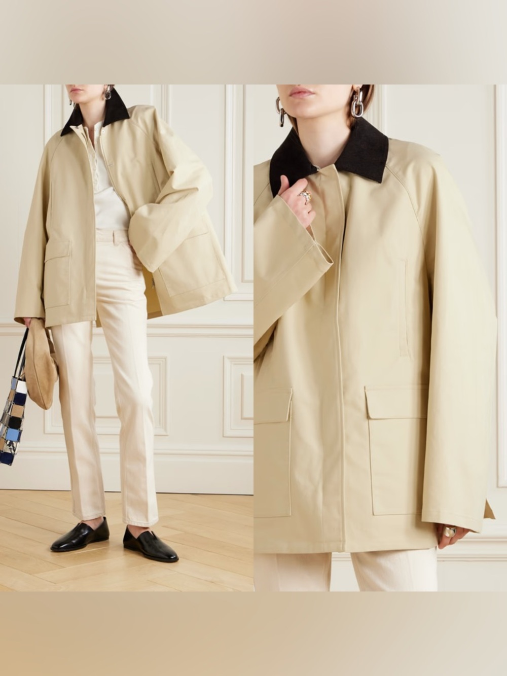 NWT TOTEME Corduroy-trimmed coated-canvas jacket